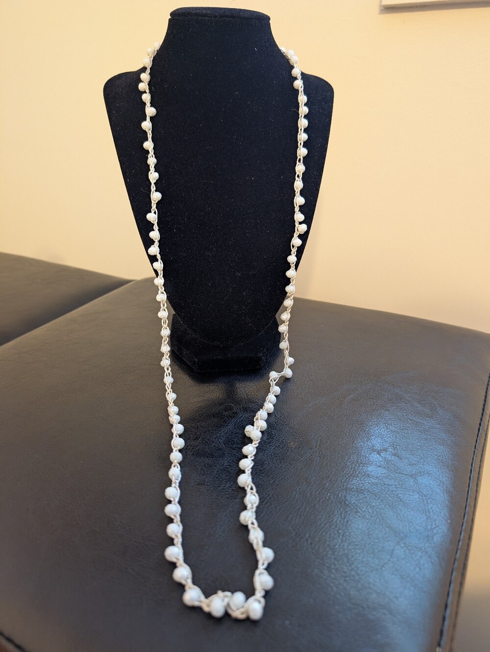 Elegant White  Beaded Long Necklace